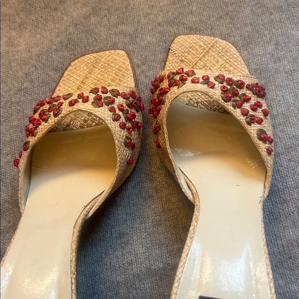 Anne Klein Beige and Red Embellished Heels - Picture 3 of 5